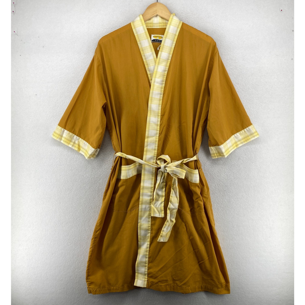 PLEETWAY Robe Mens OS Toga Kimono 3/4 Sleeve Tie Belted Loungewear Yellow Vtg